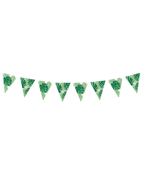 Guirlande de fanions en carton feuilles tropicales 15 cm x 1,3 m
