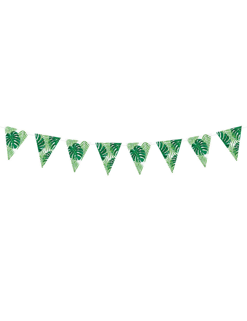 Guirlande de fanions en carton feuilles tropicales 15 cm x 1,3 m