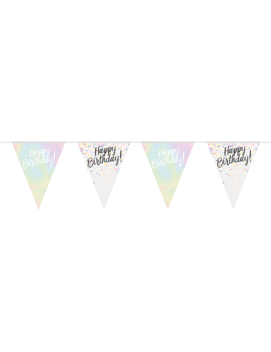 Guirlande fanions en plastique happy birthday irisée 4 m pastel