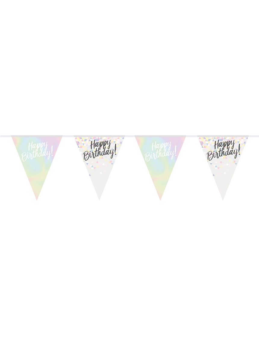 Guirlande fanions en plastique happy birthday irisée 4 m pastel
