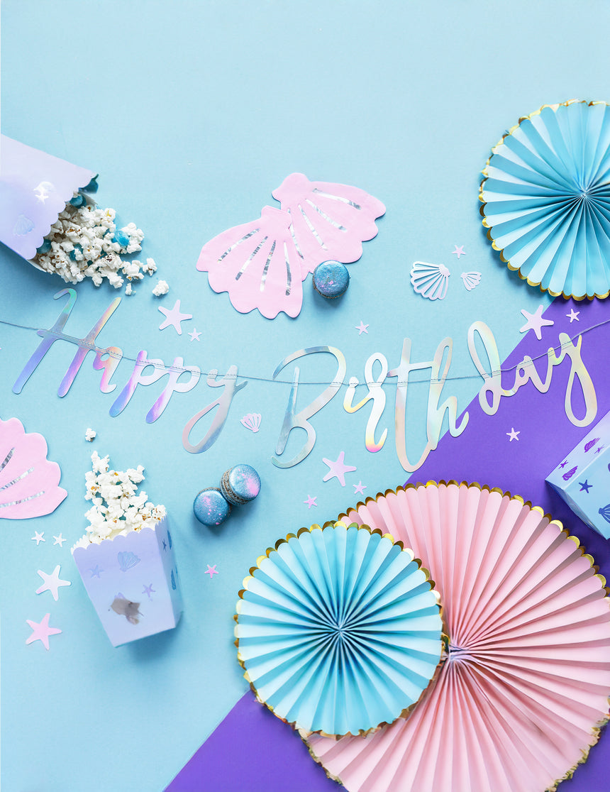 Guirlande en carton happy birthday iridescent 16,5 x 62 cm