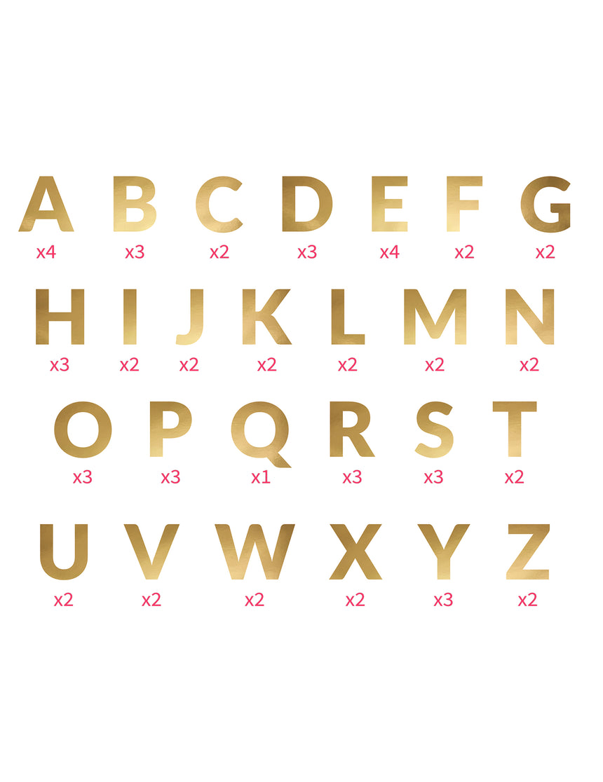 Guirlande en carton lettres dorées 63 pièces 14 cm