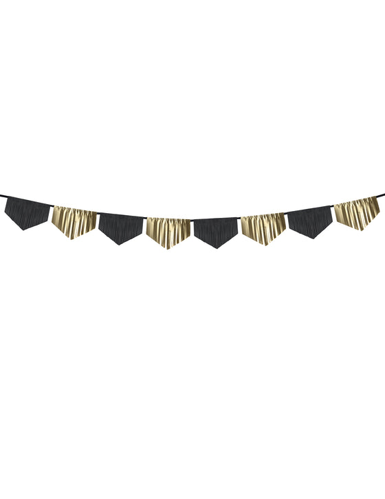 Guirlande en papier à franges noires et dorées 3 m pour anniversaire