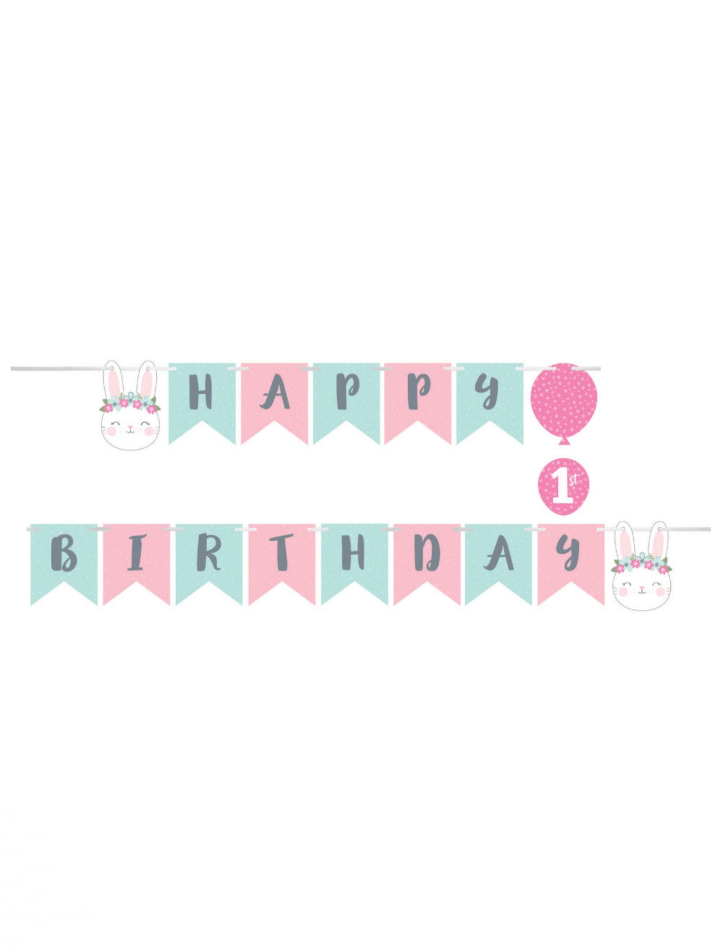 Guirlande en papier happy birthday petit lapin 15,2 x 192 cm 1er anniversaire
