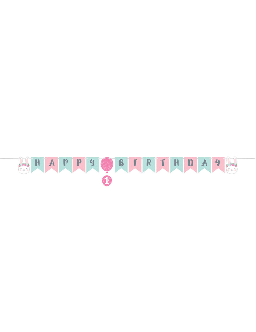 Guirlande en papier happy birthday petit lapin 15,2 x 192 cm 1er anniversaire