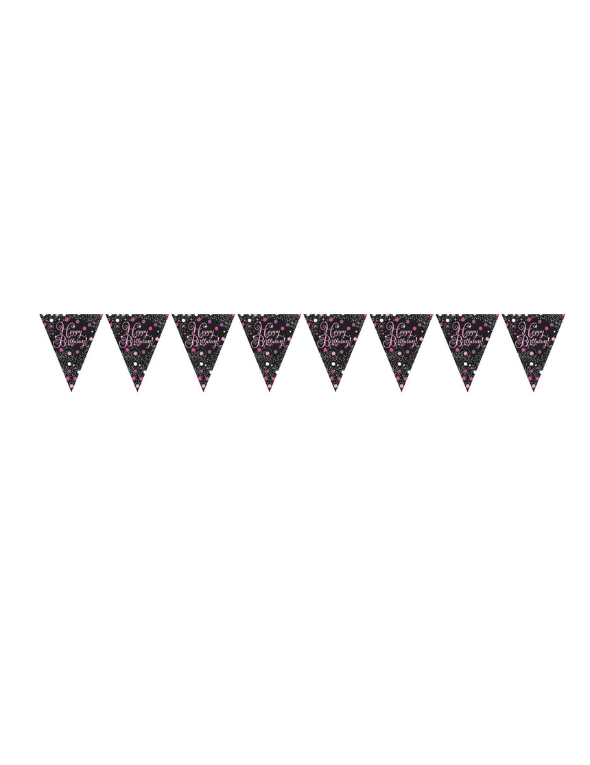 Guirlande fanions célébration pétillante rose 3 m 96 x 21 cm happy birthday