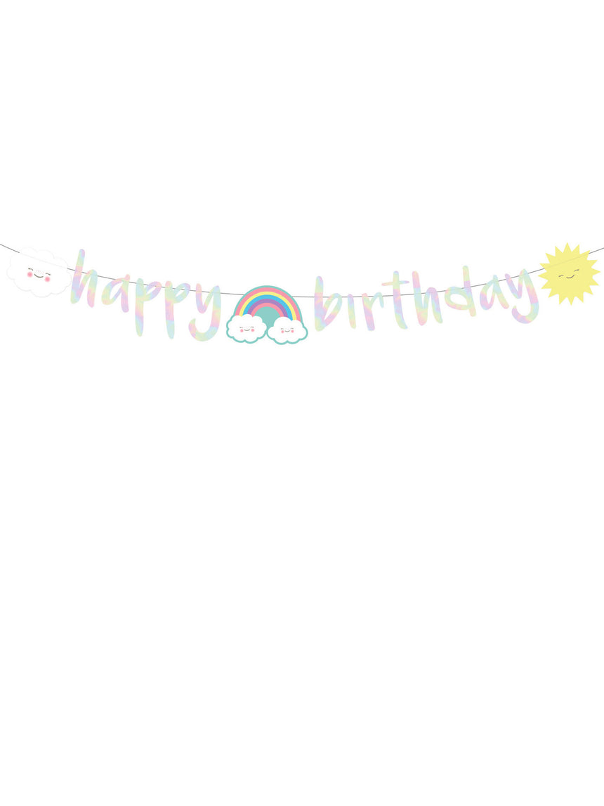Guirlande happy birthday petite nuage iridescente 180 cm en carton