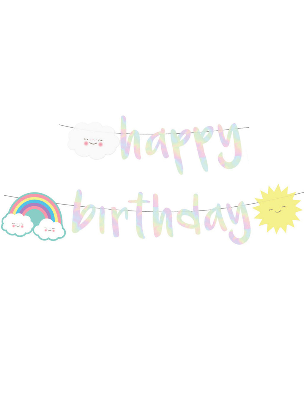 Guirlande happy birthday petite nuage iridescente 180 cm en carton