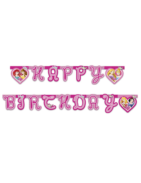 Guirlande Happy Birthday Princesses Disney cœurs