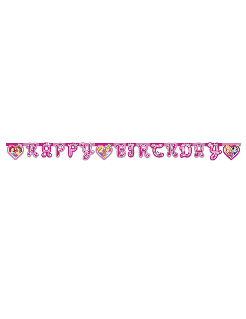 Guirlande Happy Birthday Princesses Disney cœurs