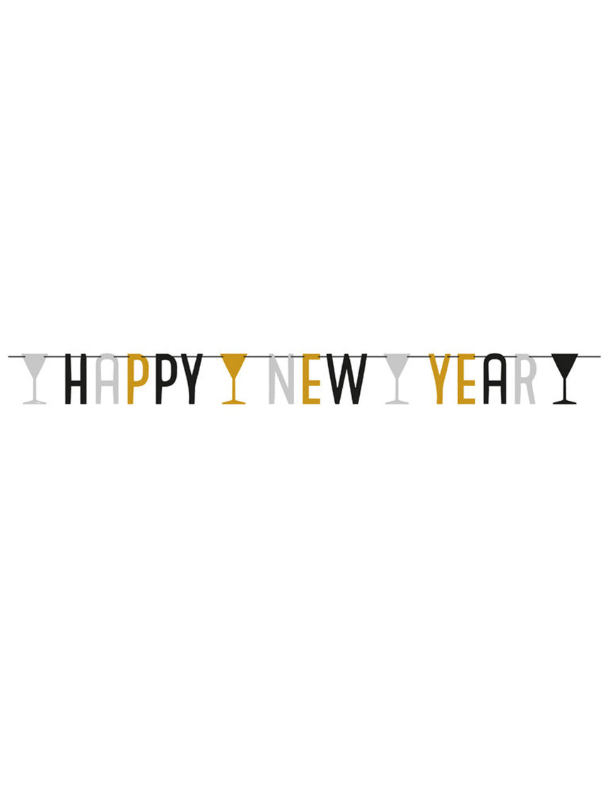 Guirlande happy new year argent noir et doré
