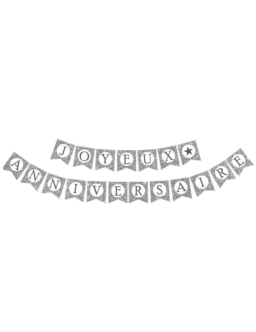 Guirlande Joyeux Anniversaire argent pailletée