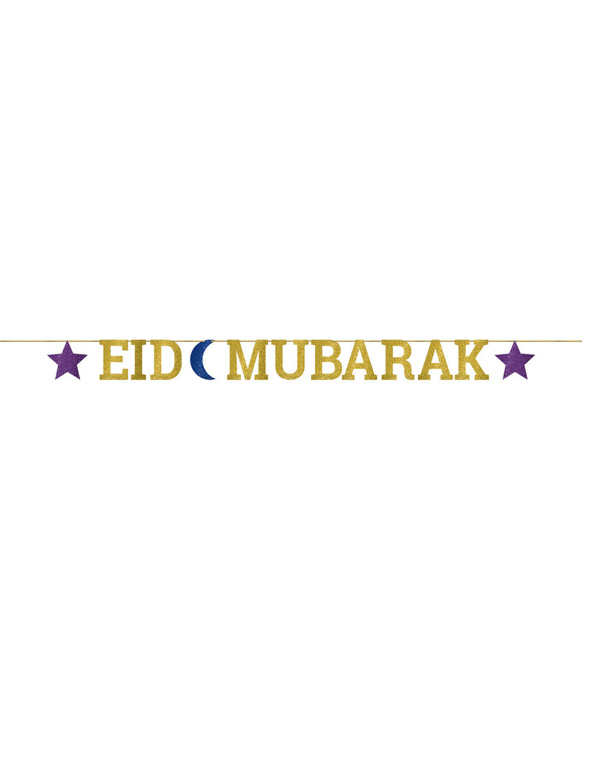 Guirlande lettres en carton Aïd Mubarak 3,65 m dorée