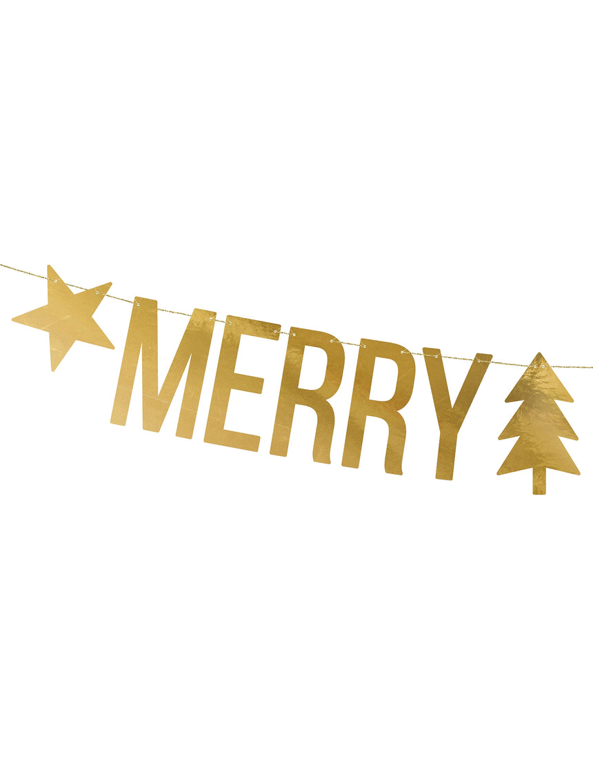 Guirlande merry christmas dorée 150 x 10,5 cm en carton à suspendre