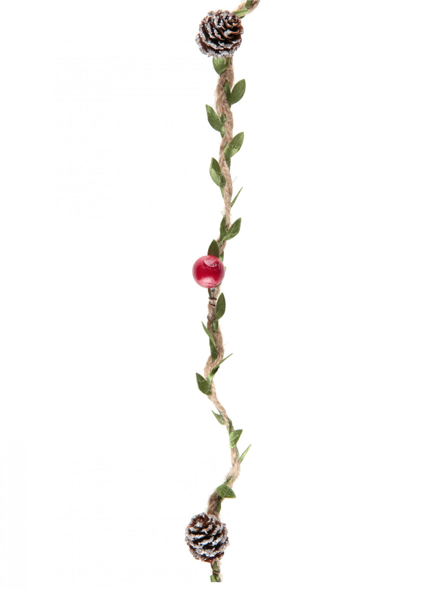 Guirlande naturelle rouge sapin et pommes de pin 110 cm avec baies