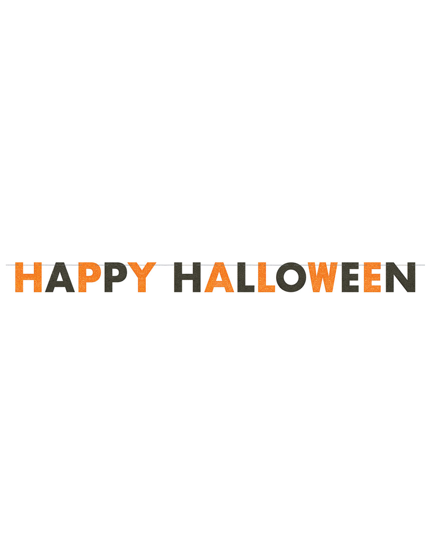 Guirlande pailleté Happy Halloween orange et noire 2,74 m