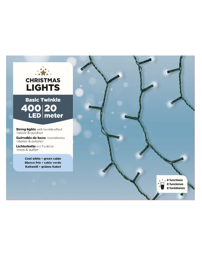 Guirlande lumineuse blanche 400 led 20 m blanc froid 8 fonctions