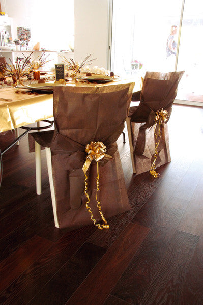 10 housses de chaise premium chocolat 50 x 95 cm en intissé à noeud