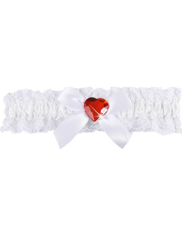 Jarretière sexy dentelle blanche coeur rouge femme