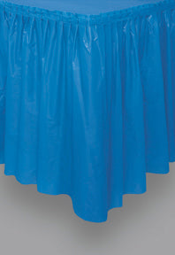 Jupe de table bleue en plastique adhésive 73 x 426 cm