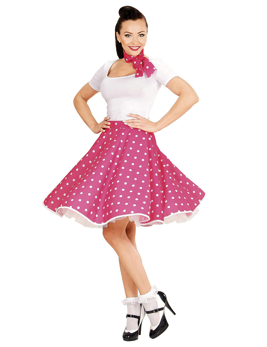 Jupe et foulard roses à pois années 50 femme