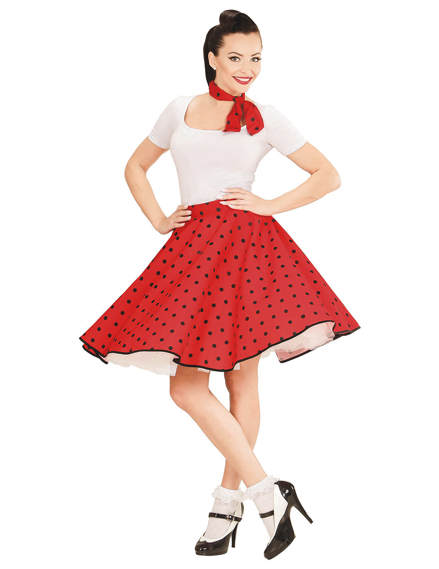 Jupe et foulard rouge à pois années 50 femme