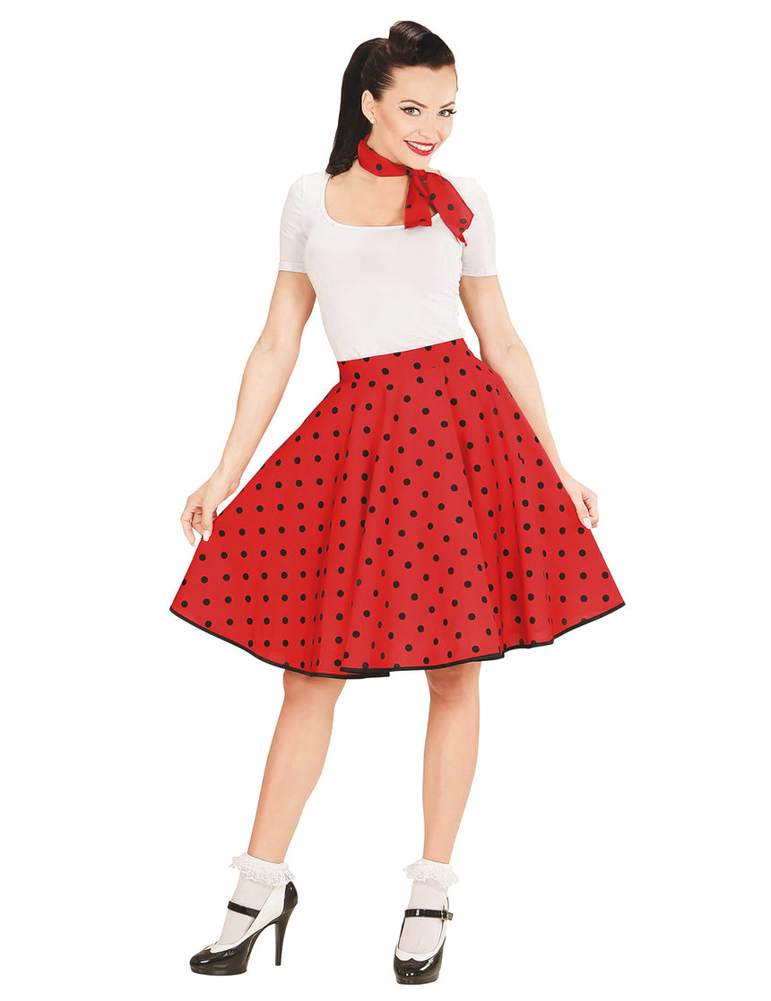Jupe et foulard rouge à pois années 50 femme