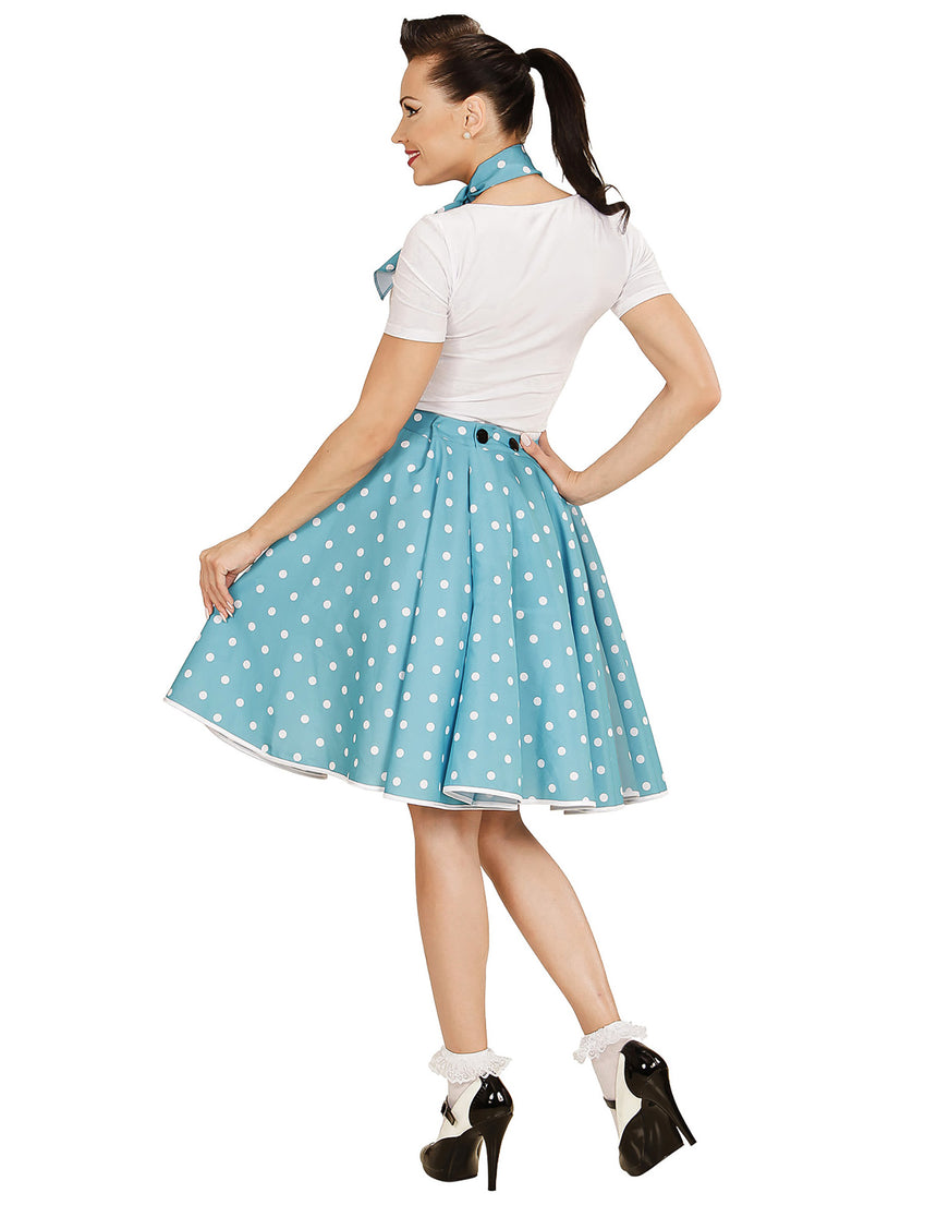 Jupe et foulard turquoise à pois années 50 femme