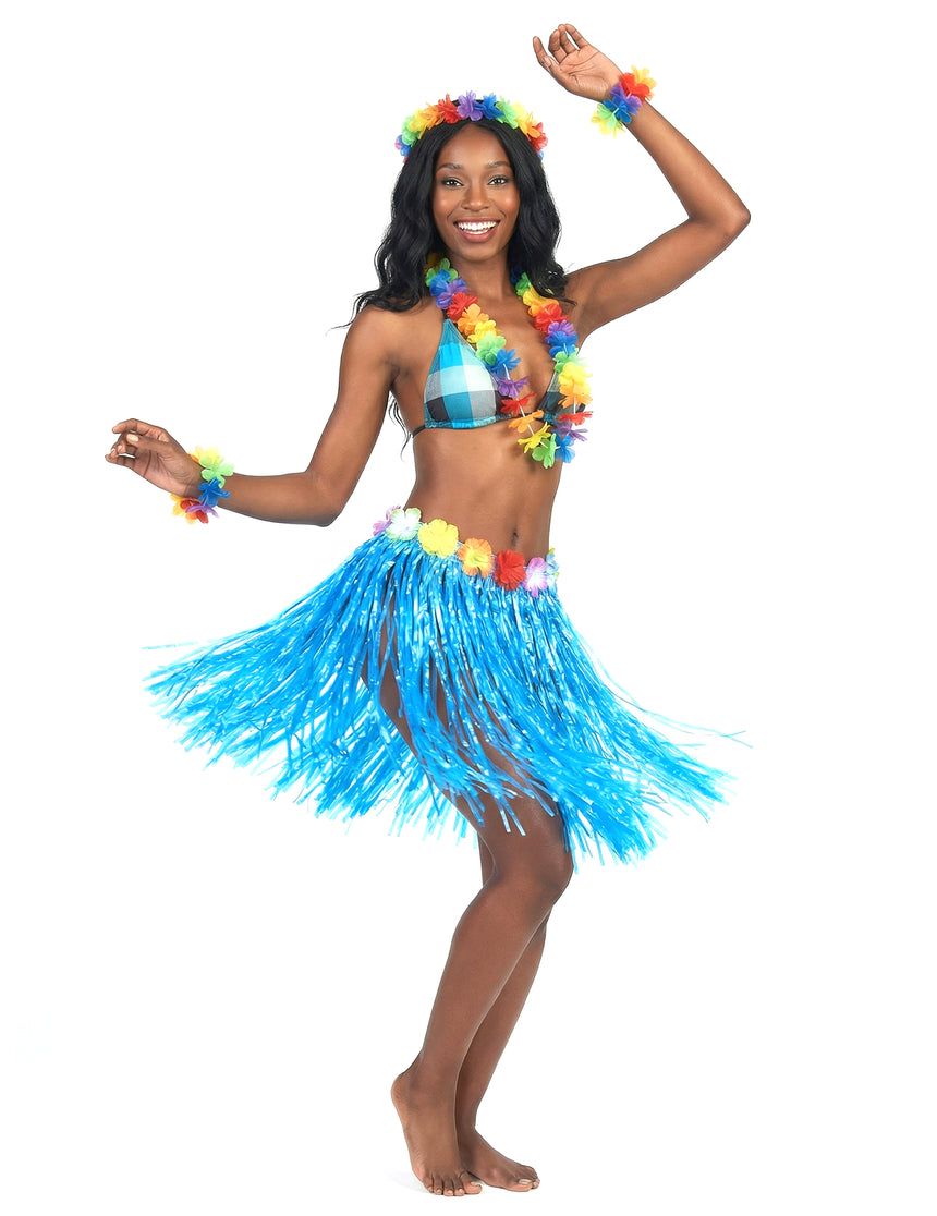 Jupe hawaïenne courte bleue adulte