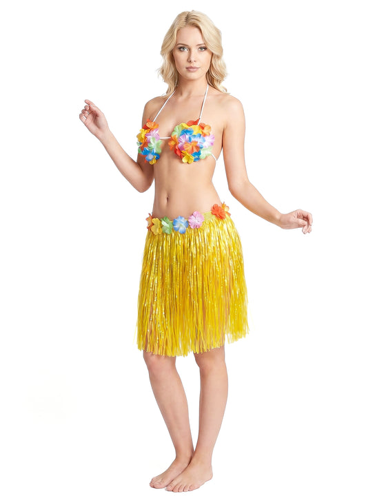 Jupe hawaïenne courte jaune adulte