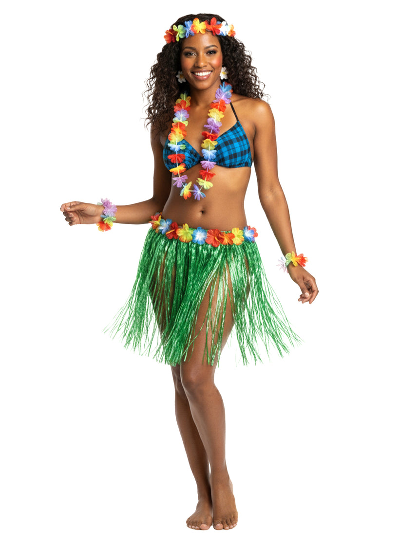 Jupe hawaïenne courte verte adulte