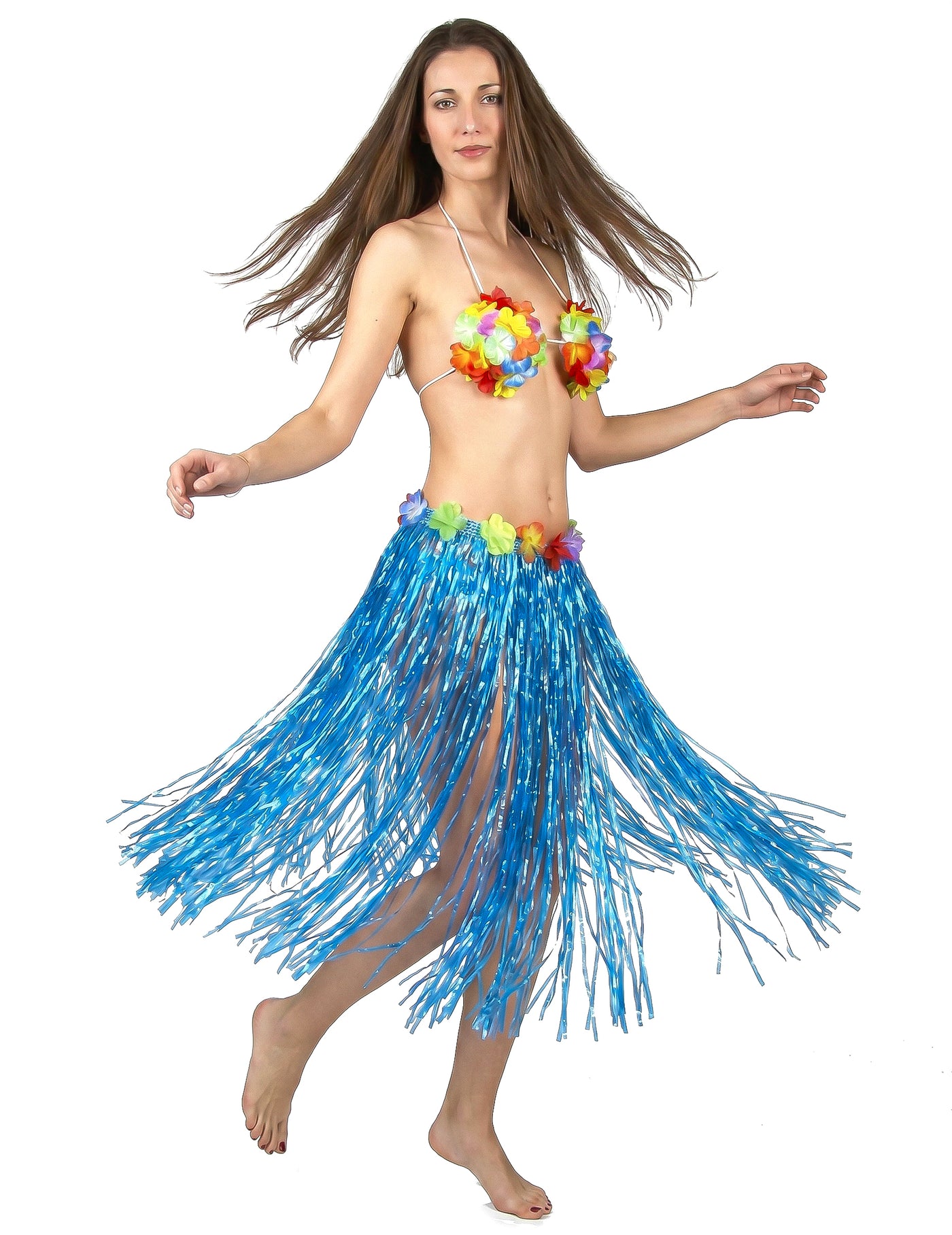 Jupe hawaïenne longue bleue adulte