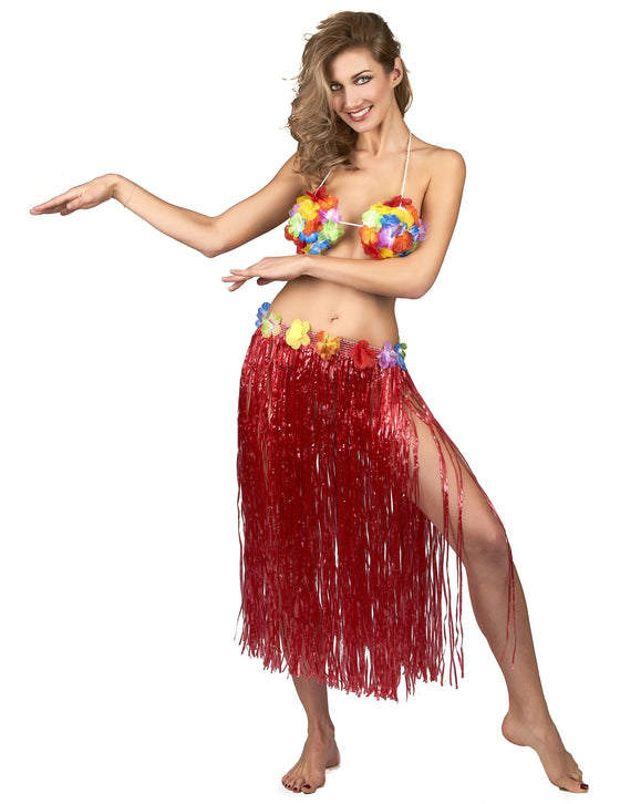 Jupe hawaïenne longue rouge adulte