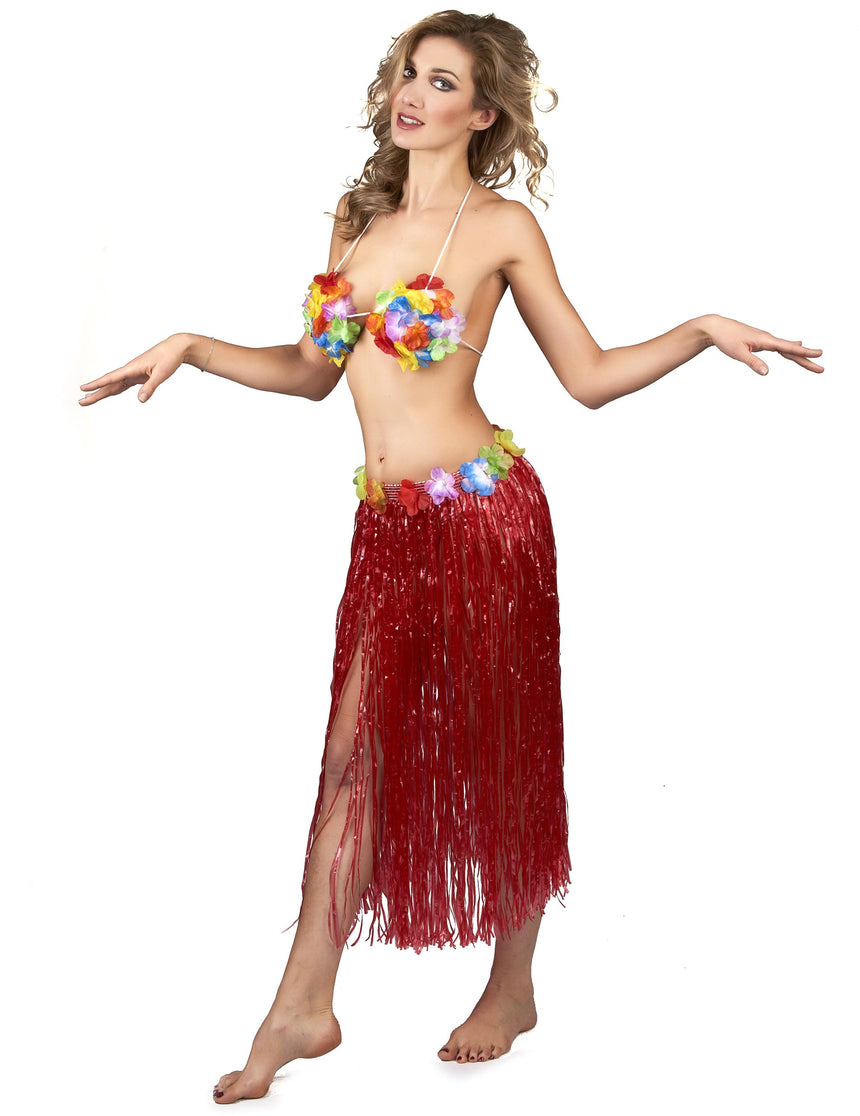 Jupe hawaïenne longue rouge adulte