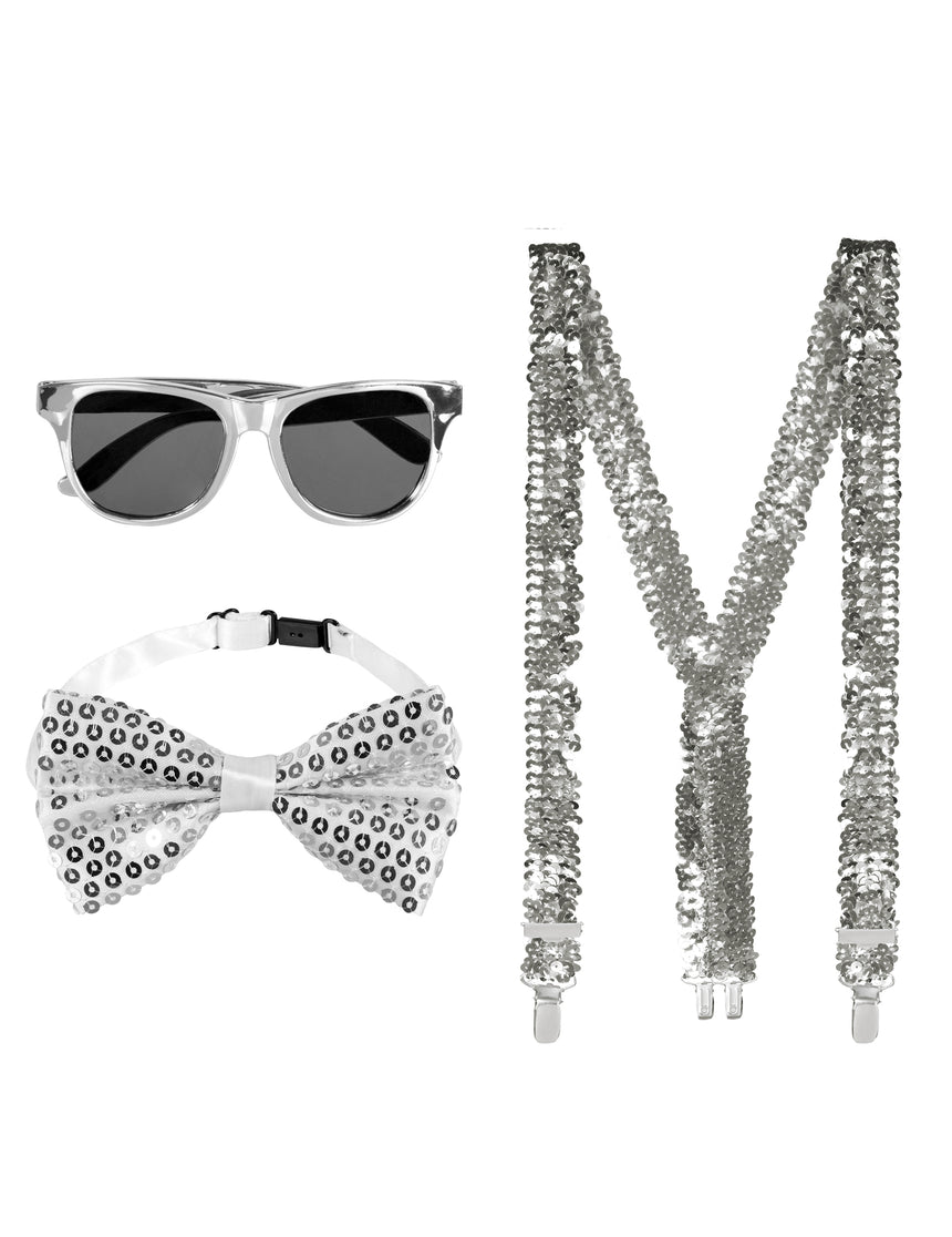 Kit accessoires à sequins argentés adulte