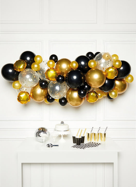 Kit arche de 66 ballons noir et or décoration chic anniversaire