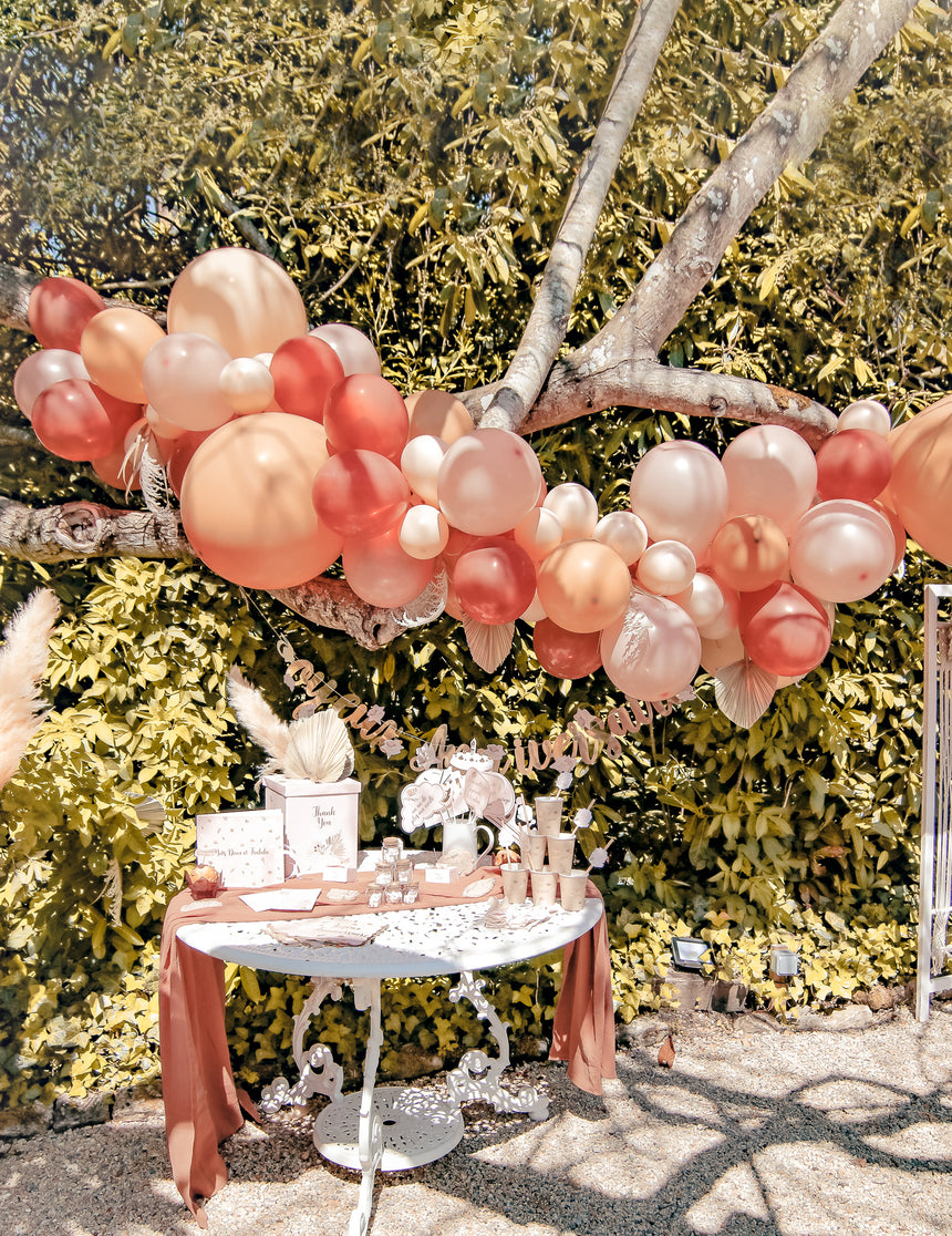 Kit arche de 70 ballons boho avec pampa et feuilles séchées terracotta