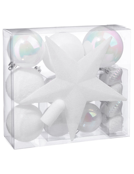 Kit décorations de sapin blanc 18 pièces avec boules et cimier