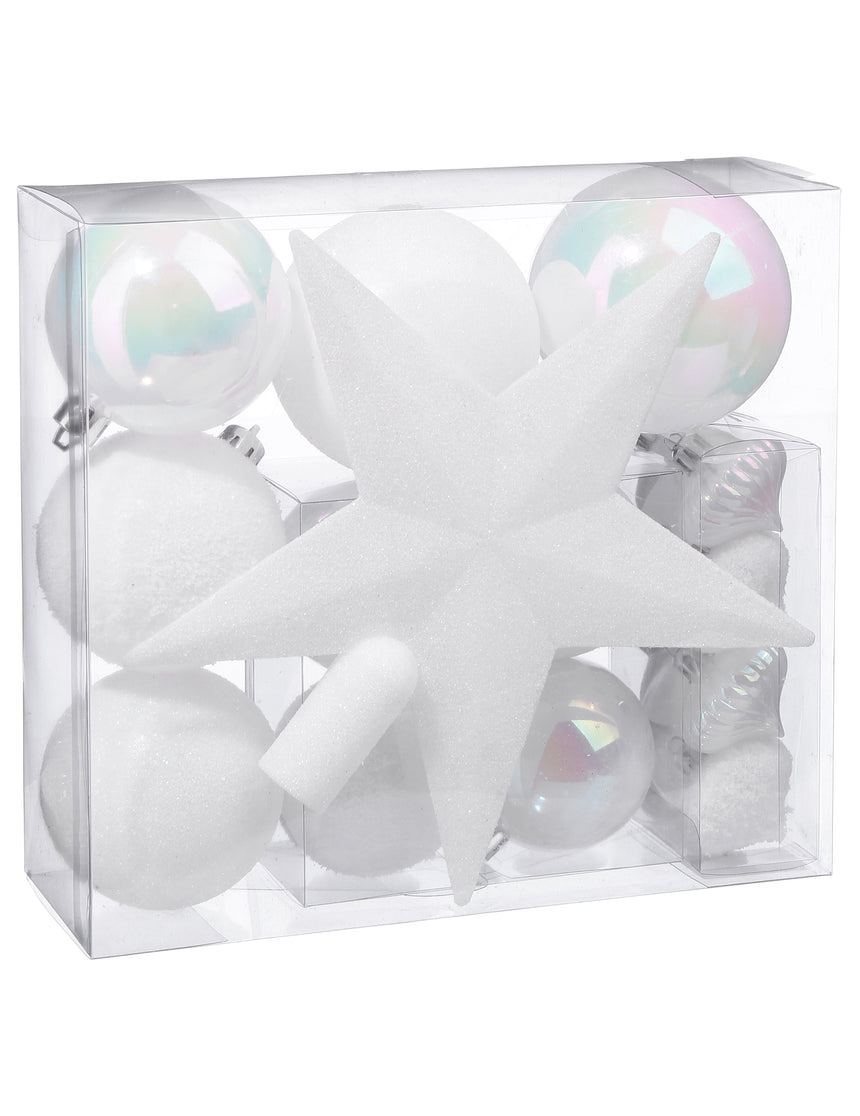 Kit décorations de sapin blanc 18 pièces avec boules et cimier