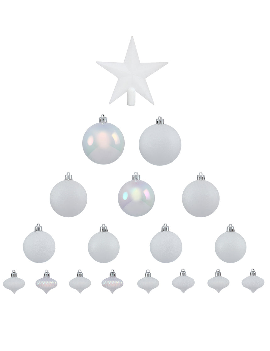 Kit décorations de sapin blanc 18 pièces avec boules et cimier
