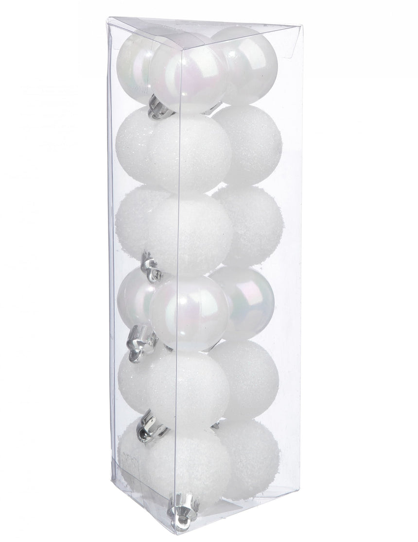 18 mini boules de Noël blanches 3 cm pailletées et mates