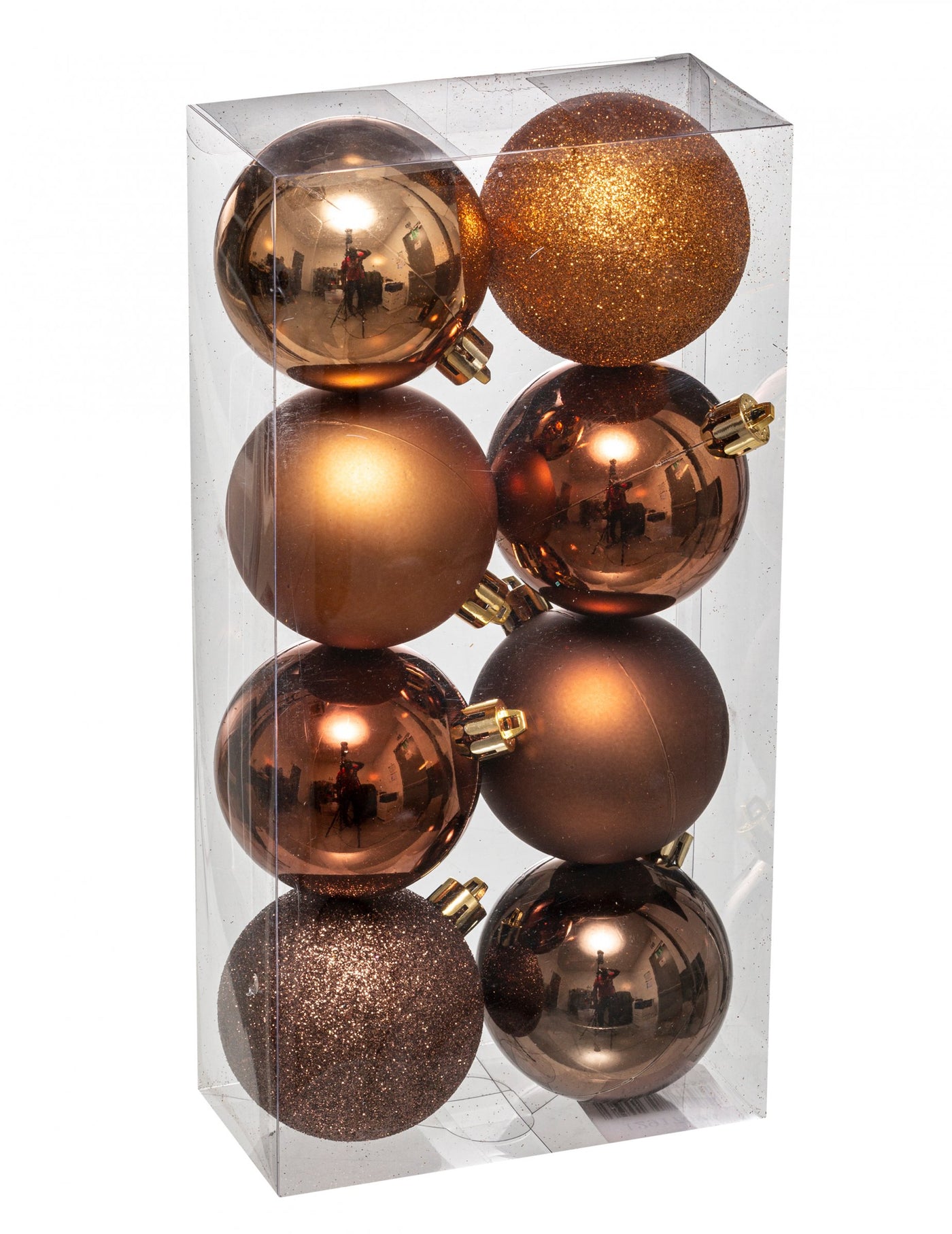 8 boules de Noël bronze 7 cm brillantes et pailletées