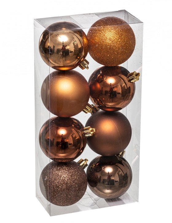 8 boules de Noël bronze 7 cm brillantes et pailletées