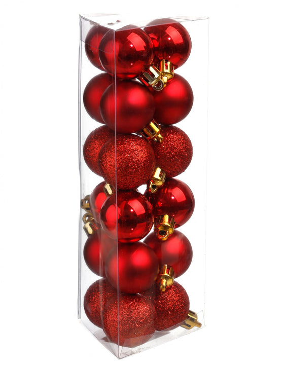 18 mini boules de Noël rouges 3 cm, mat et brillant