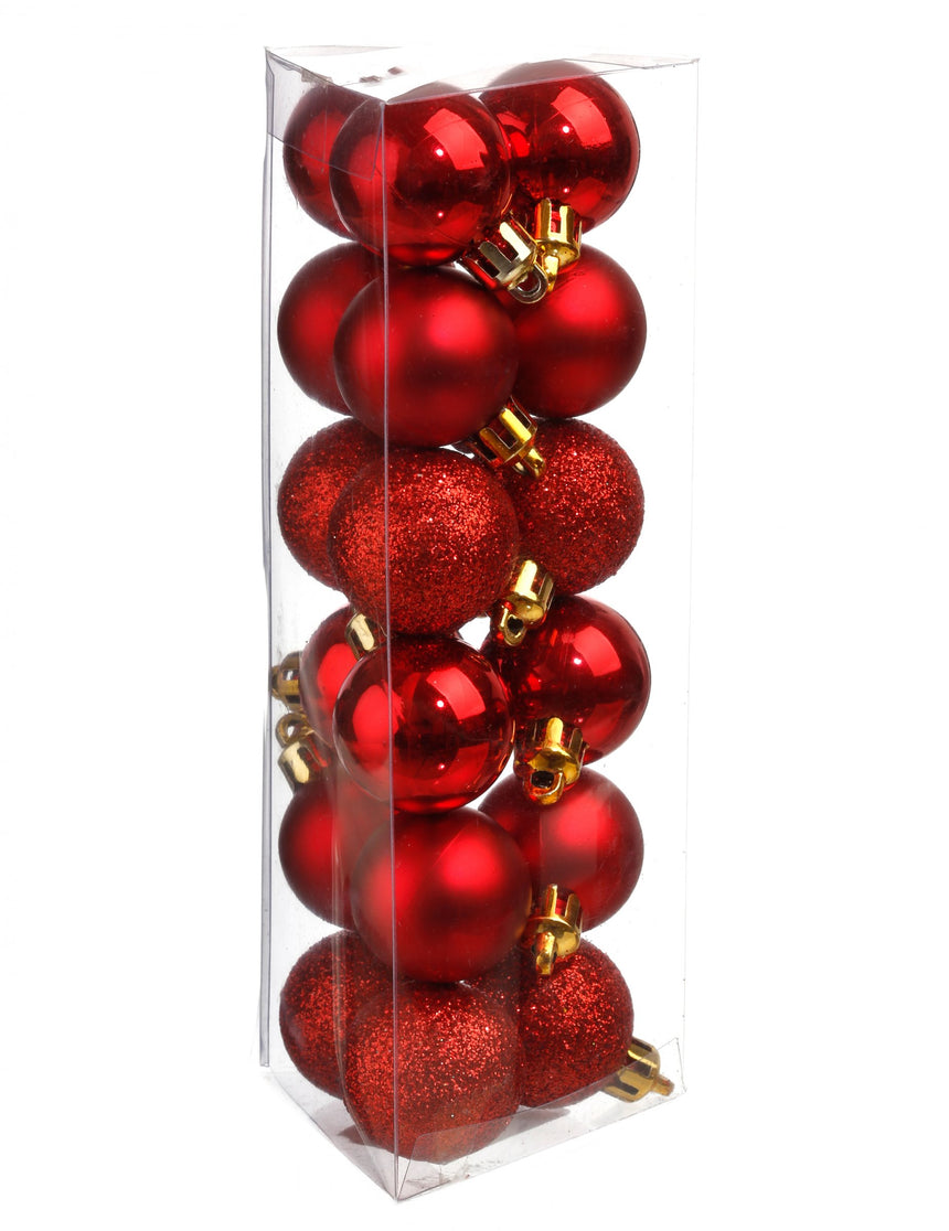 18 mini boules de Noël rouges 3 cm, mat et brillant