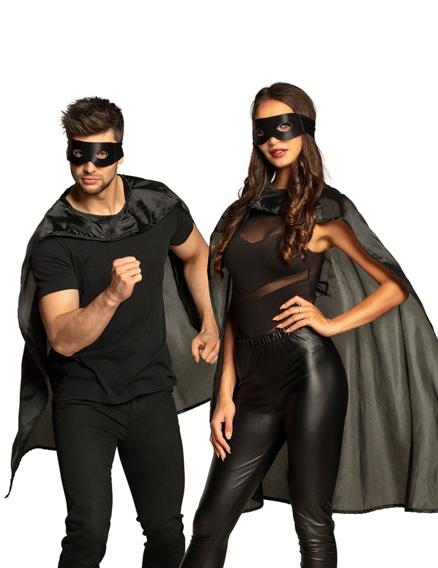 Kit cape et masque super héros noir adulte