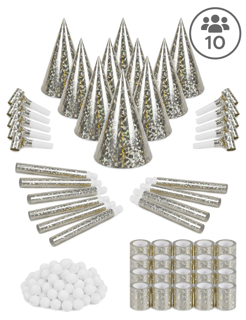 Kit cotillons argentés 10 personnes