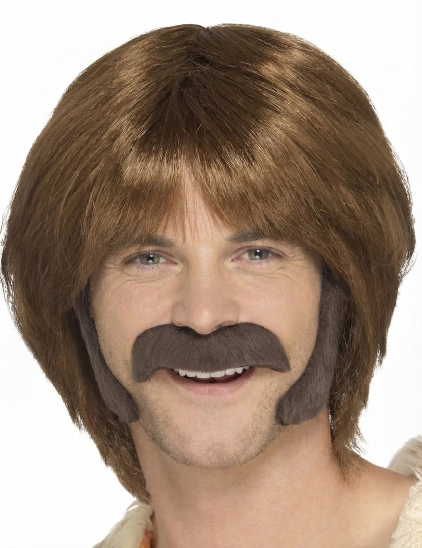 Kit hippie brun avec moustache et pattes homme