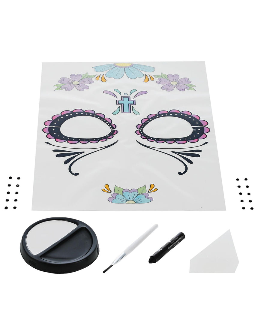 Kit maquillage fleurs bleues femme Dia de los muertos
