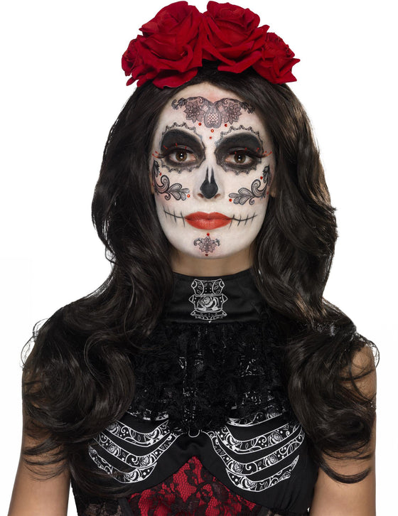 Kit maquillage glamour avec faux cils et bijoux femme Dia de los muertos